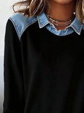 Top de manga larga con detalle vaquero talla grande - Detalle vaquero